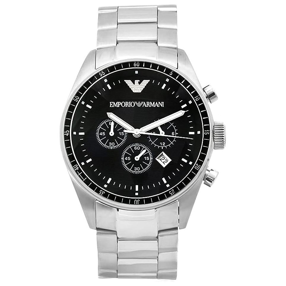 Emporio Armani Men's Sportivo Black Dial Stainless Steel Chronograph Watch - AR0585
